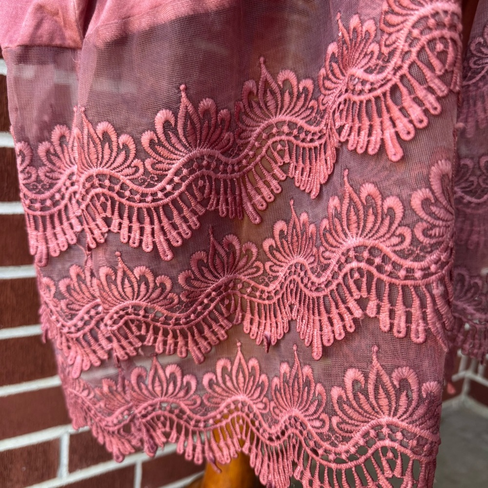 POL Embroidered Lace Duster Cardigan Medium Mauve Pink Short Sleeve VGUC Boho - Picture 9 of 15